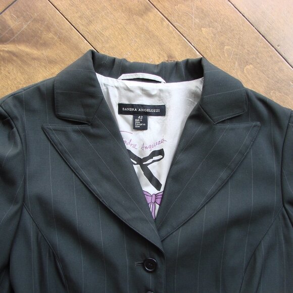 Sandra Angelozzi Black Pinstripe Blazer Jacket Button Office Size EU 42 Large - Picture 3 of 15